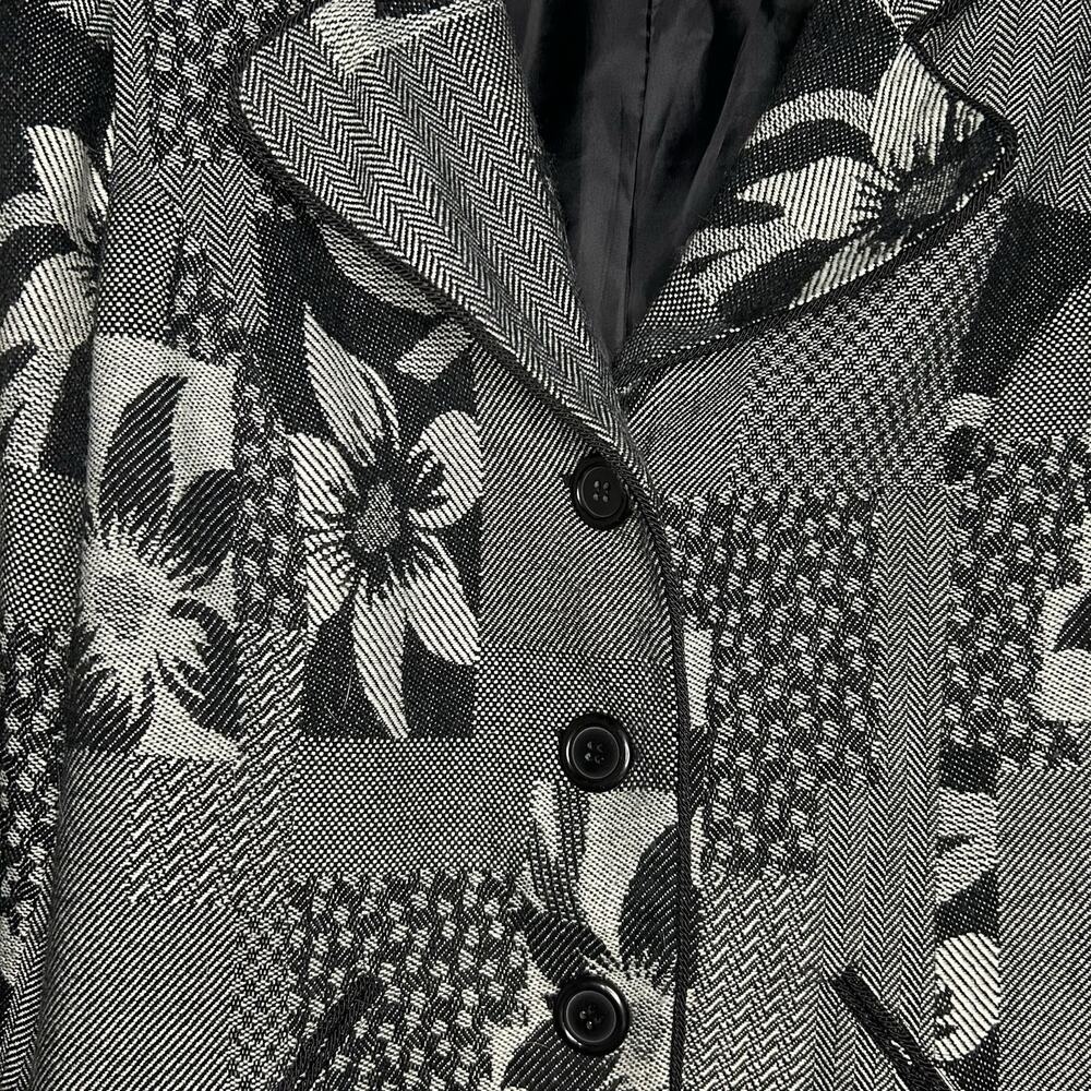 Vintage Black And Gray Patchwork Patterned Blazer… - image 5